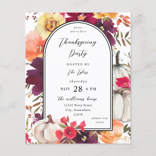 Budget White Pumpkin Herfst Floral Thanksgiving Flyer (Voorkant)
