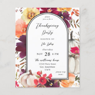Budget White Pumpkin Herfst Floral Thanksgiving Flyer