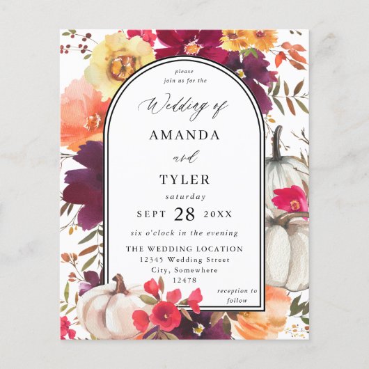 Budget White Pumpkin Herfst Floral Wedding Flyer (Voorkant)