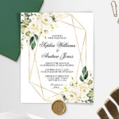 Budget White Rose en Greenery Wedding Invitation