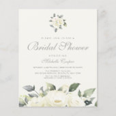 Budget White Rose Floral Bridal Shower Invitation (Voorkant)