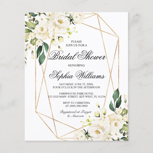 Budget White Rose & Green Bridal Shower Invitation (Voorkant)