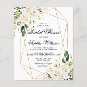 Budget White Rose & Green Bridal Shower Invitation