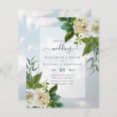 BUDGET WHITE ROSEERT UITNODIGINGEN WEDDING CHIC (Voorkant / Achterkant)