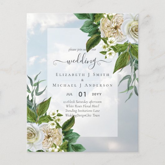 BUDGET WHITE ROSEERT UITNODIGINGEN WEDDING CHIC (Voorkant)