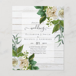BUDGET WHITE ROSEERT UITNODIGINGEN WEDDING CHIC FLYER
