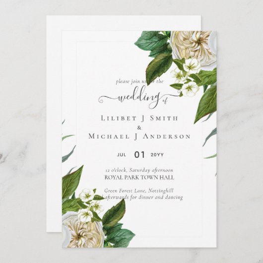 BUDGET White Roses Bouquet Floral Wedding (Voorkant / Achterkant)