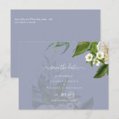 Budget White Roses Dusty Blue Wedding Briefkaart (Voorkant / Achterkant)