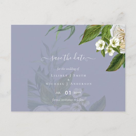 Budget White Roses Dusty Blue Wedding Briefkaart (Voorkant)