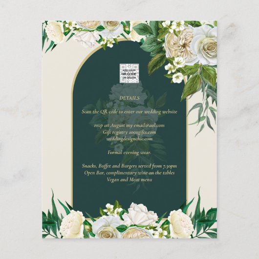 BUDGET White Roses Forest Green Winter Weddenschap (Achterkant)