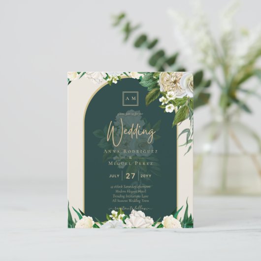 BUDGET White Roses Forest Green Winter Weddenschap (Staand voorkant)