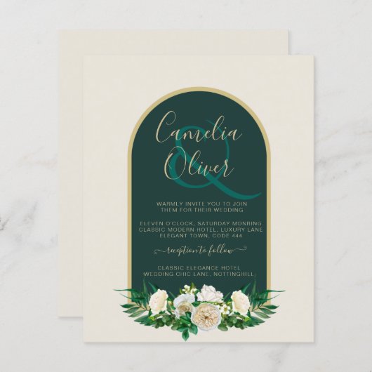BUDGET White Roses Forest Green Winter Weddenschap (Voorkant / Achterkant)