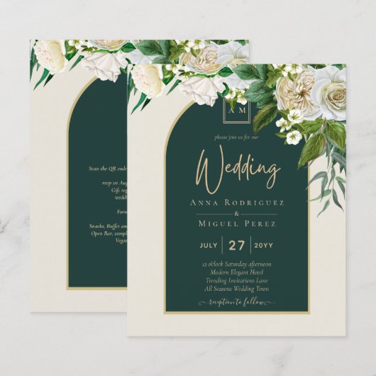 BUDGET White Roses Forest Green Winter Weddenschap (Voorkant / Achterkant)