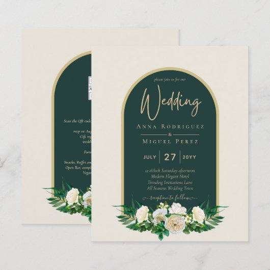 BUDGET White Roses Forest Green Winter Weddenschap (Voorkant / Achterkant)
