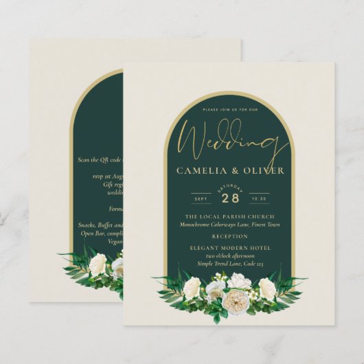BUDGET White Roses Forest Green Winter Weddenschap (Voorkant / Achterkant)