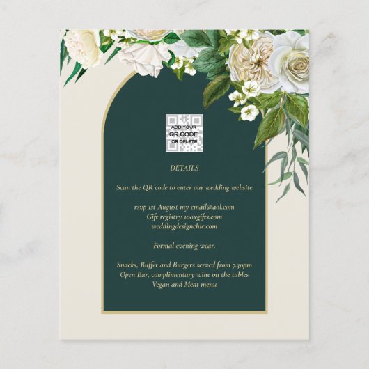 BUDGET White Roses Forest Green Winter Weddenschap Flyer (Achterkant)