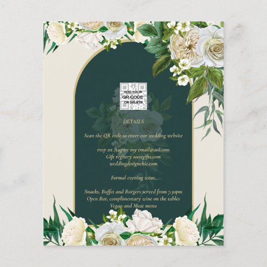 BUDGET White Roses Forest Green Winter Weddenschap Flyer (Achterkant)
