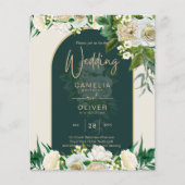 BUDGET White Roses Forest Green Winter Weddenschap Flyer (Voorkant)