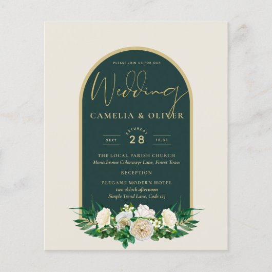 BUDGET White Roses Forest Green Winter Weddenschap Flyer (Voorkant)