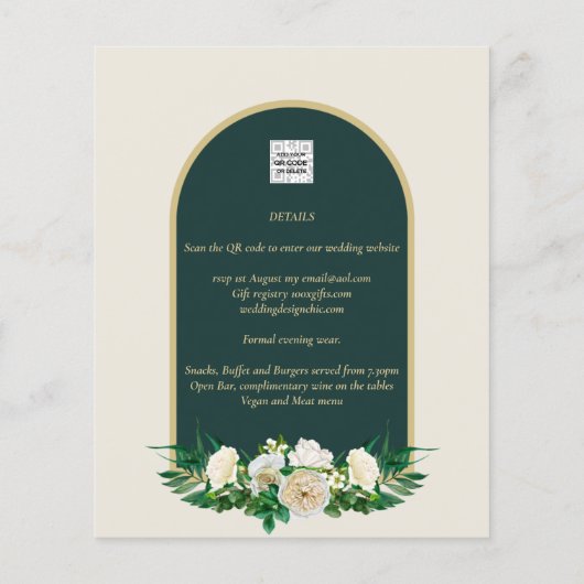 BUDGET White Roses Forest Green Winter Weddenschap Flyer (Achterkant)