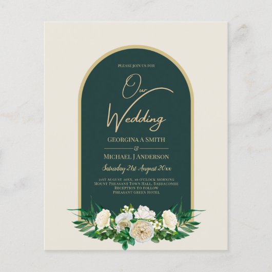 BUDGET White Roses Forest Green Winter Weddenschap Flyer (Voorkant)