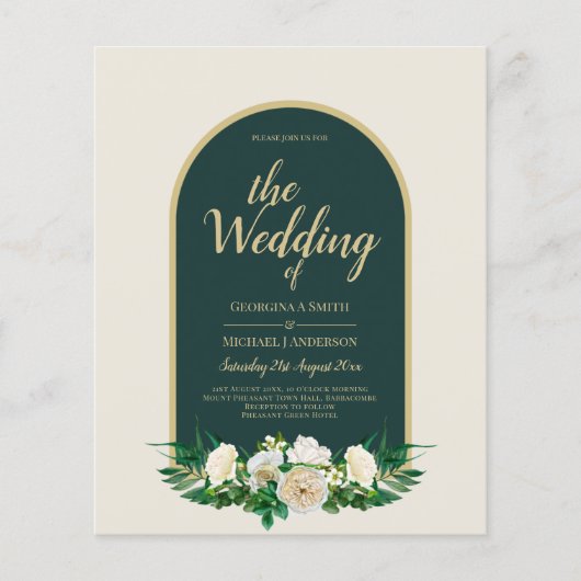 BUDGET White Roses Forest Green Winter Weddenschap Flyer (Voorkant)