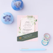 BUDGET White Roses Greenery Pink Wedding Invites Flyer (Enkel)