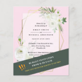 BUDGET White Roses Greenery Pink Wedding Invites Flyer (Voorkant)