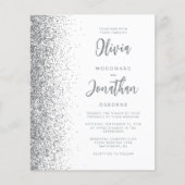 Budget White Silver Glitter Script Huwelijksuitnod (Voorkant)