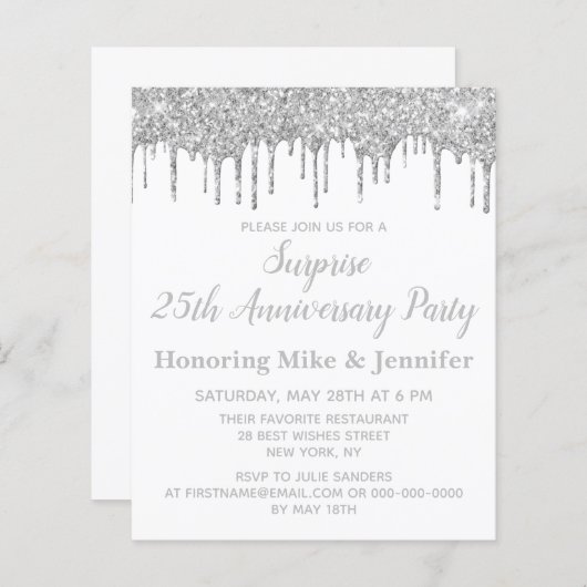Budget White & Silver Surprise Jubileum Invite (Voorkant / Achterkant)