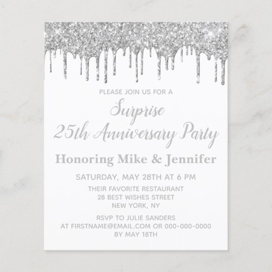 Budget White & Silver Surprise Jubileum Invite (Voorkant)