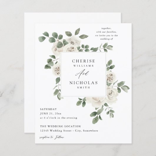 Budget White Soft Floral & Eucalyptus Weddenschap (Voorkant / Achterkant)