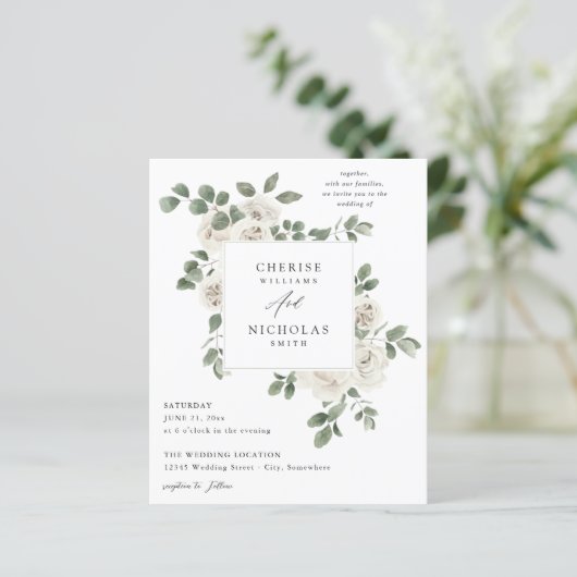 Budget White Soft Floral & Eucalyptus Weddenschap (Staand voorkant)