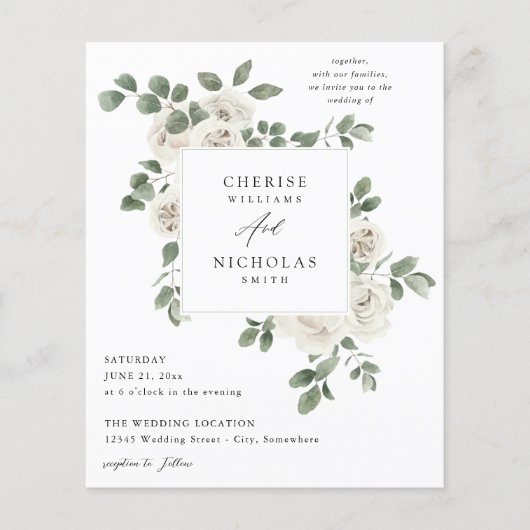 Budget White Soft Floral & Eucalyptus Weddenschap Flyer (Voorkant)