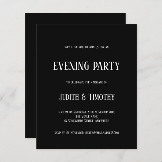 Budget White Text Black Evation Party Invitation (Voorkant / Achterkant)