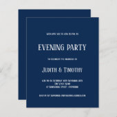 Budget White Text Navy Blue Evening Party Uitnodig (Voorkant / Achterkant)