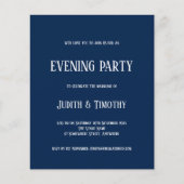 Budget White Text Navy Blue Evening Party Uitnodig (Voorkant)
