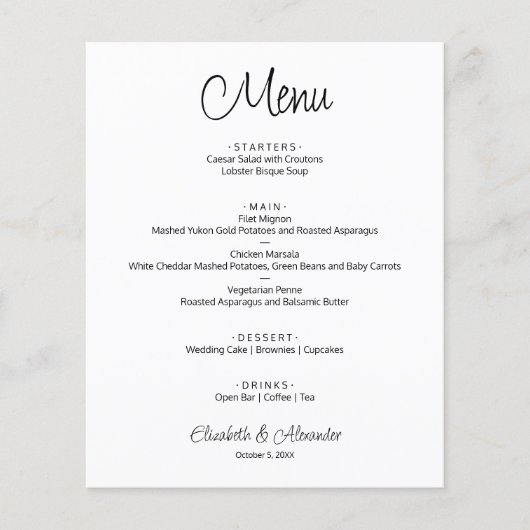 Budget White Wedding Menu (Voorkant)