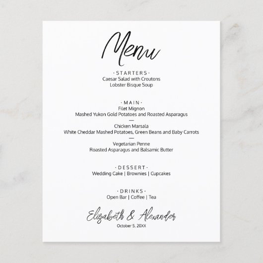 Budget White Wedding Menu (Voorkant)