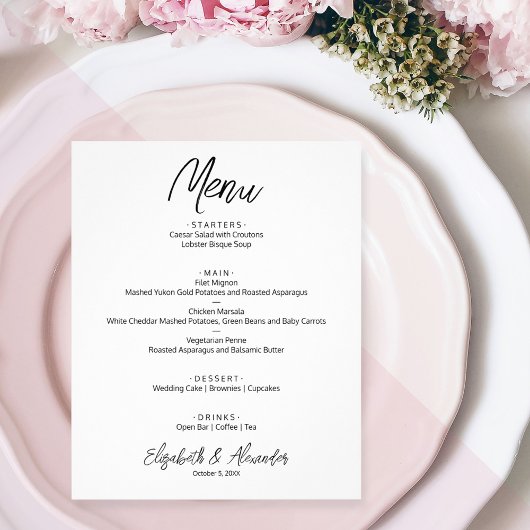 Budget White Wedding Menu