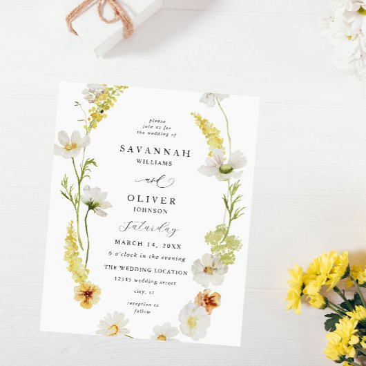 Budget White & Yellow Floral Wedding Flyer
