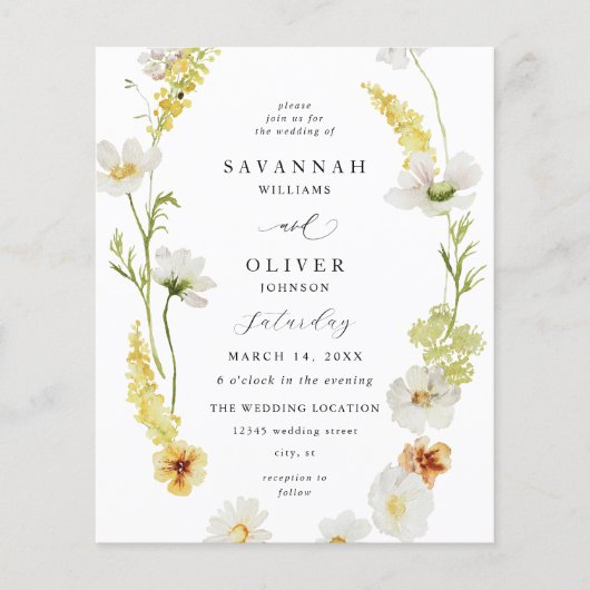 Budget White & Yellow Floral Wedding Flyer (Voorkant)