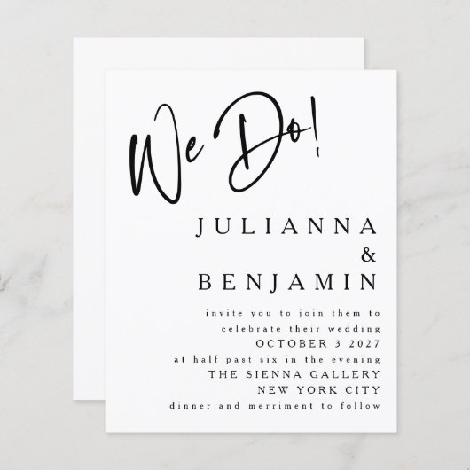 Budget Wij doen Elegant Zwart Wit Bruiloft Uitnodi (Voorkant / Achterkant)