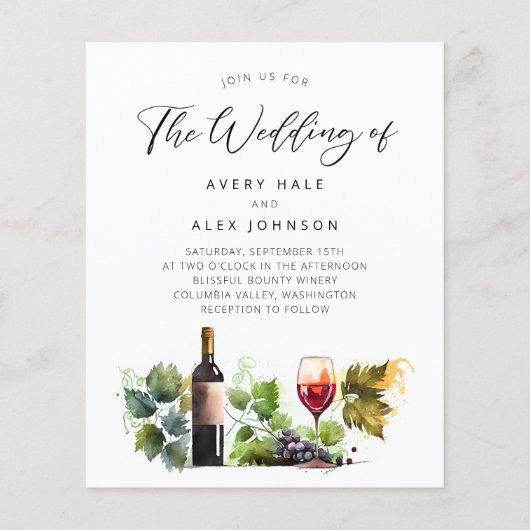 Budget Wijn Theme Vineyard bruiloft uitnodiging (Voorkant)