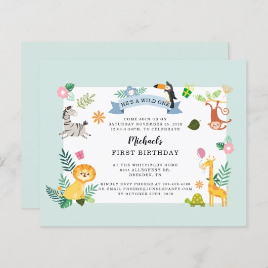 Budget Wild Eén Oerwoud Safari Dier 1e verjaardag (Voorkant / Achterkant)