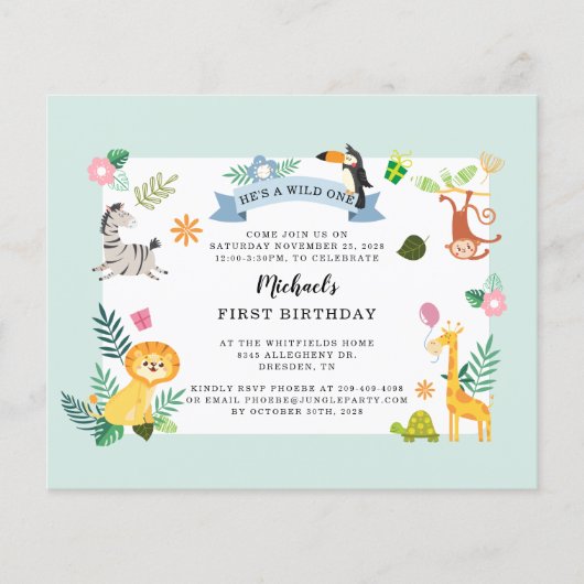 Budget Wild Eén Oerwoud Safari Dier 1e verjaardag (Voorkant)