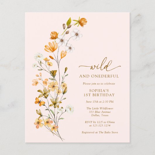 BUDGET Wild en Onederful 1e Verjaardag Uitnodiging (Voorkant)