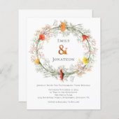Budget Wild Flower Wreath Fall Wedding Uitnodiging (Voorkant / Achterkant)