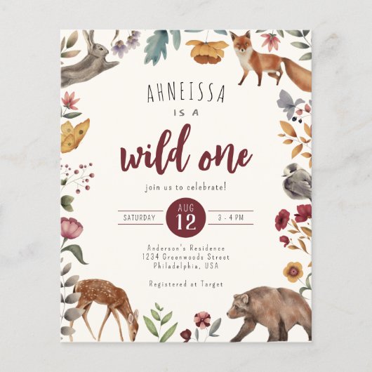 Budget Wild One Animal Woodland First Birthday (Voorkant)