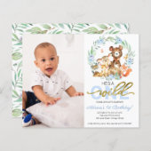 Budget Wild One Eerste Verjaardag Foto uitnodiging (Voorkant / Achterkant)